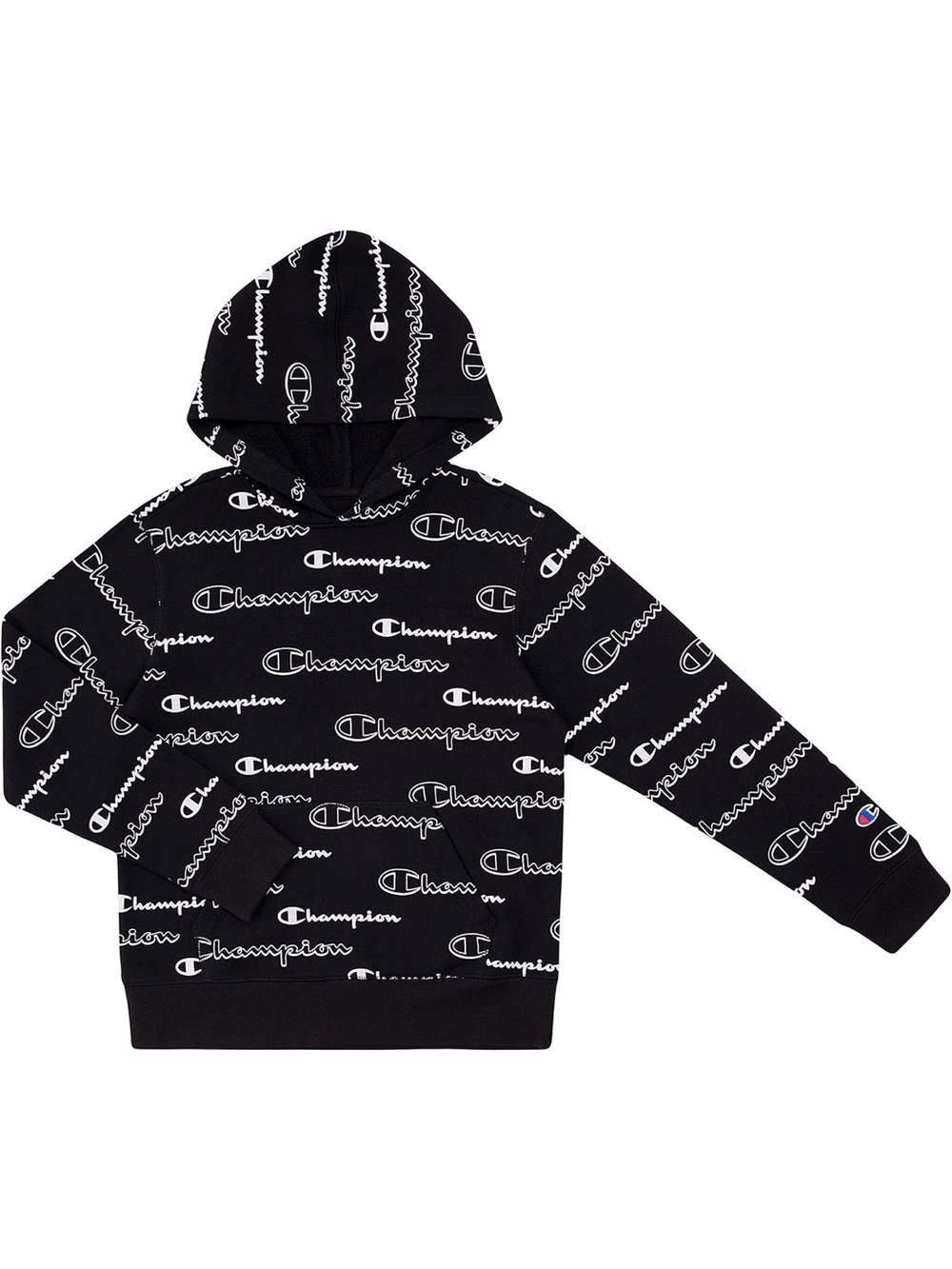 Champion Black Hoodie with White Logo Print